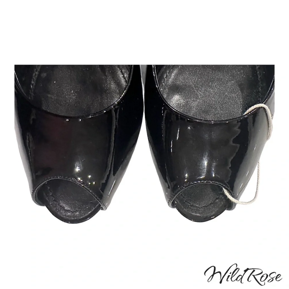 LOUIS VUITTON LV Gold Padlock Black Patent Oh Really Platform Peep Toe Pumps 38 - Picture 13 of 17